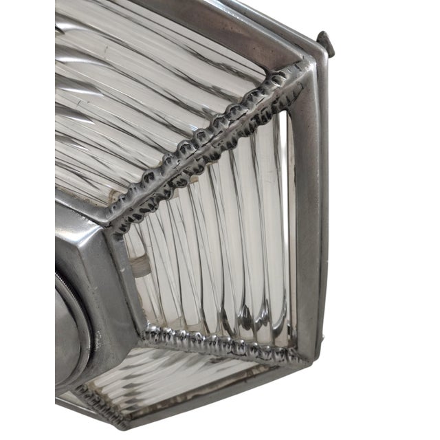 Small Art Deco Six Sided Glass and Aluminum Chandelier For Sale - Image 12 of 17