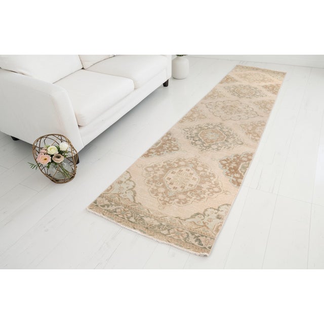 Beige 1960s Neutral Corridor Rug For Sale - Image 8 of 9