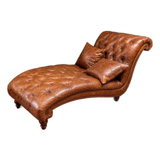 Vintage Cognac Leather Chesterfield Chaise Lounge, Attributed to Ralph Lauren Home For Sale