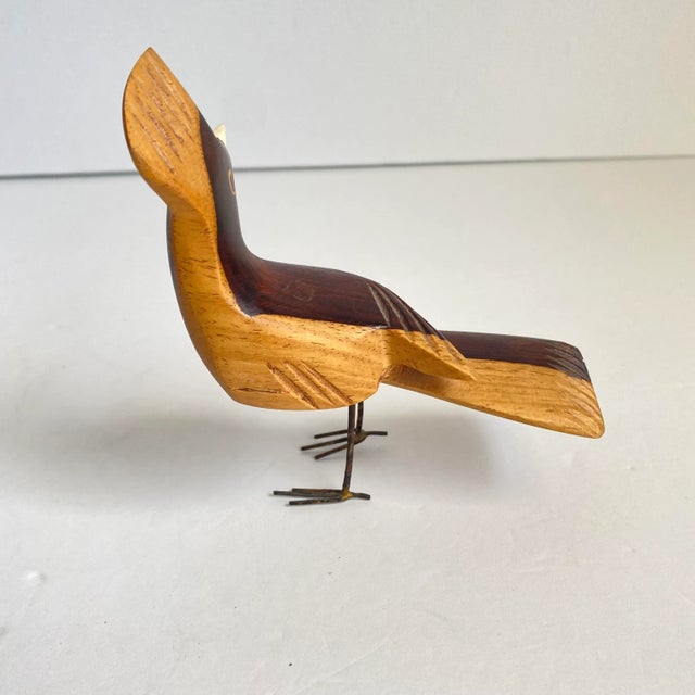 Tan Mid Century Hand Carved Birds in Palo Fierro Wood a Pair For Sale - Image 8 of 10