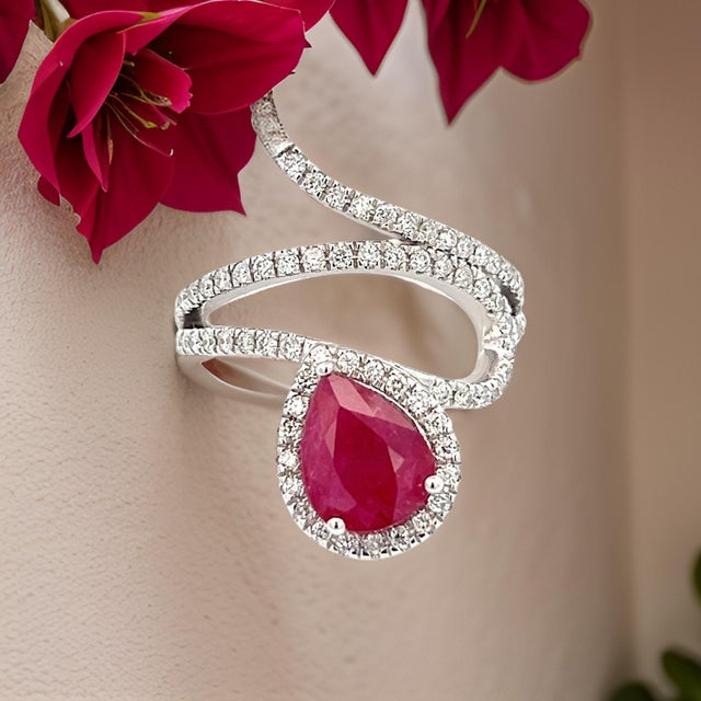 Natural Ruby Diamond Ring 6.5 14k W Gold 2.32 TCW Certified For Sale In New York - Image 6 of 18