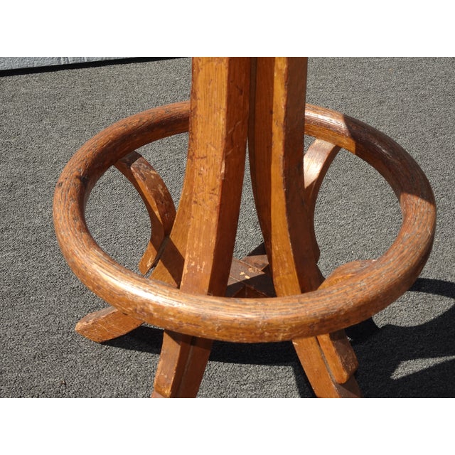 Antique Industrial Adjustable Swivel Oak Drafting Stool Barstool 1of3 ~ # 1 For Sale - Image 13 of 16