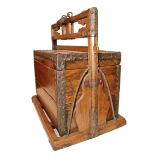 Large Antique 1700's Chinese Handmade Wood Wrought Iron Wedding Dowry Box Chest For Sale