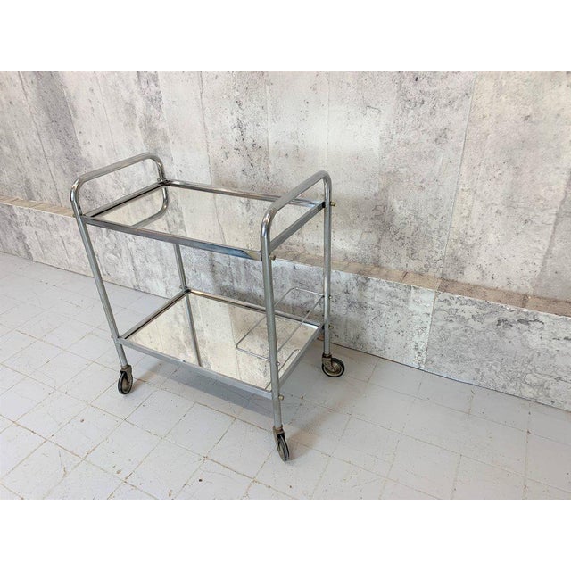 Chrome and Mirrored French Mid-Century Drinks Trolley For Sale - Image 3 of 4