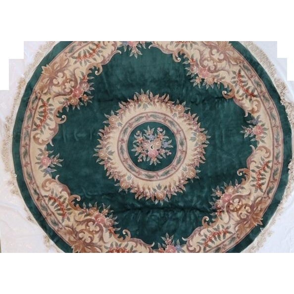 Wool pile genuine hand made round Chinese rug-