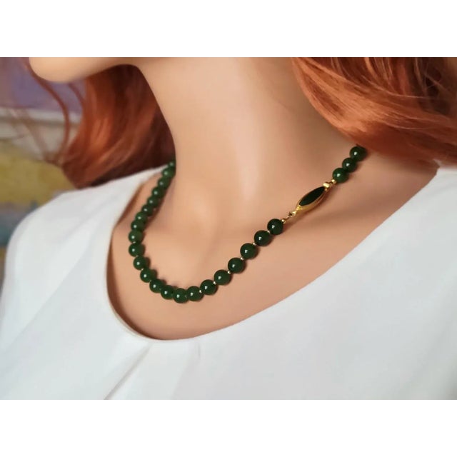 Natural Russian Siberian Nephrite Jade Necklace, 14k Gold Accents, Jade Clasp For Sale - Image 4 of 7