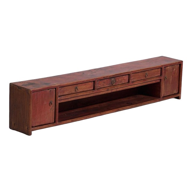 Low Antique Qing Dynasty Vermilion Gansu Sideboard For Sale