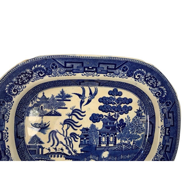 Victorian Antique Ridgways Blue Willow Platter 15.75" Dual Marked Stoke-on-Trent C. 1885 For Sale - Image 3 of 8