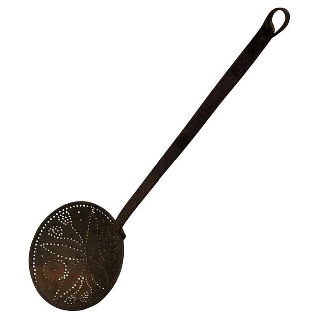 Folk Art 19thc Brass Skimming Ladle or Chest Nut Roaster For Sale - Image 3 of 8