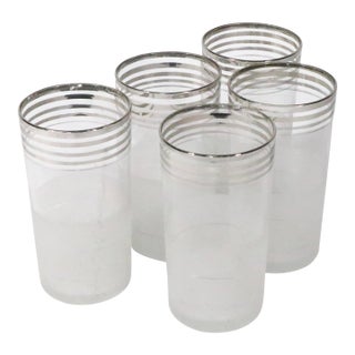 Mid 20th Century Set of Five Art Deco Mid Century Silver Band Glasses by MacBeth-Evans For Sale