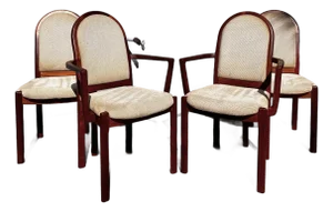 Danish Mid Century Modern Teak Upholstered Dining Chairs | Set of Four Including Two Armchairs
