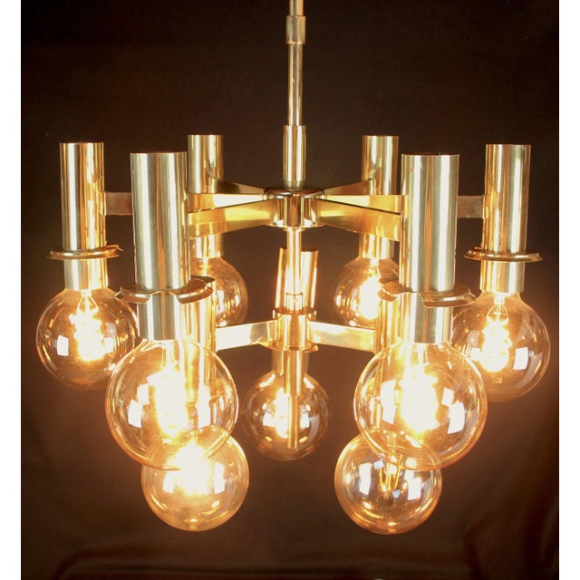 Hans-Agne Jakobsson Jakobsson Hans-Agne Brass and Glass Scandinavian Chandelier For Sale - Image 4 of 10