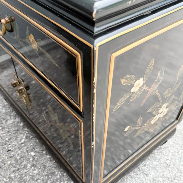 Vintage Cantonese Black Lacquered Hand Painted Nightstands - A Pair For Sale - Image 11 of 11