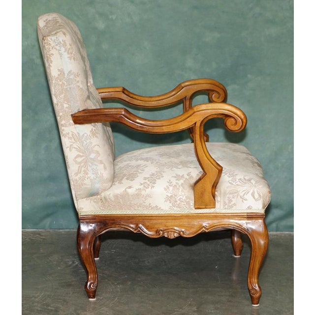 Antique French Walnut Armchair with Silk Damask Upholstery, 1880s For Sale - Image 10 of 17