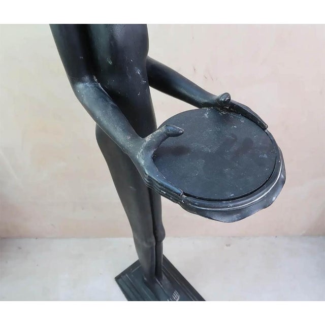 Wood Vintage Art Deco Carved Wood Bell Boy Card Holder, 1920s For Sale - Image 7 of 9