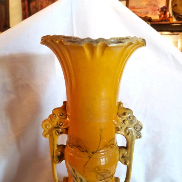 Japanese Antique Large Yellow Japanese Satsuma Vase For Sale - Image 3 of 8