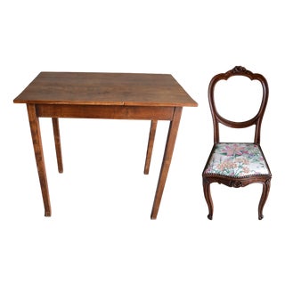 Oak Writing Table with Chair, Set of 2 For Sale