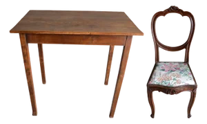 Oak Writing Table with Chair, Set of 2
