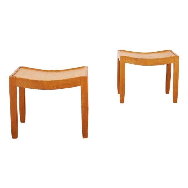 Stools with Elm Frame and Plywood Veneer Seat, 1940s, Set of 2 For Sale