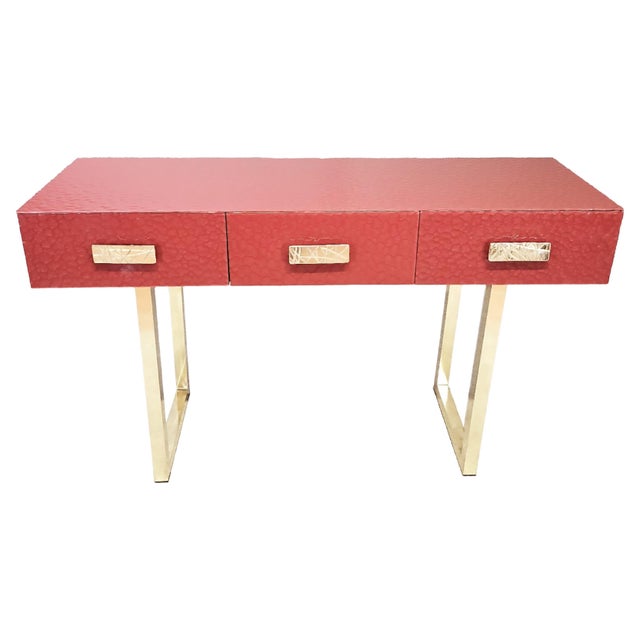 Gold Red Murano Glass Console Table with Three Drawers and Brass Legs from Justfurnituress SRL For Sale - Image 8 of 8