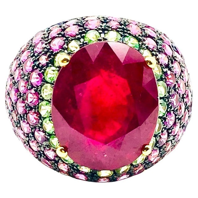 Bochic "Orient" Vintage Ruby, Emerald & Sapphire Ring Set 18K Gold & Silver For Sale - Image 15 of 18