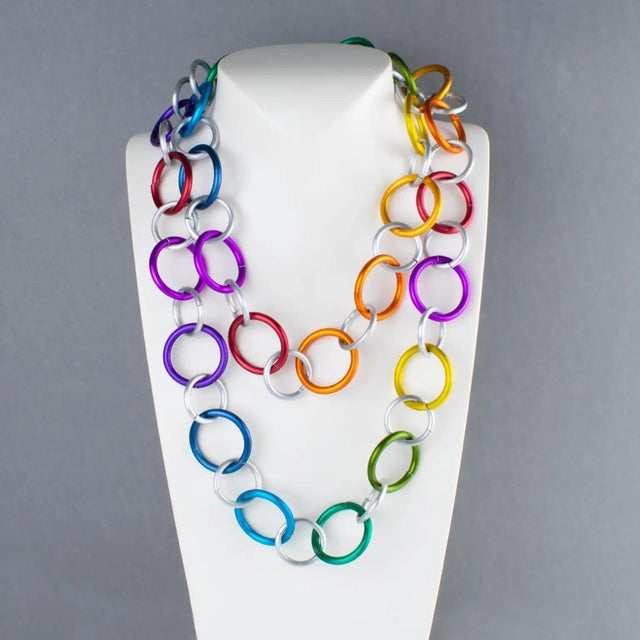 David Spada Space Age Multicolor Aluminum Extra-Long Necklace For Sale In Atlanta - Image 6 of 11