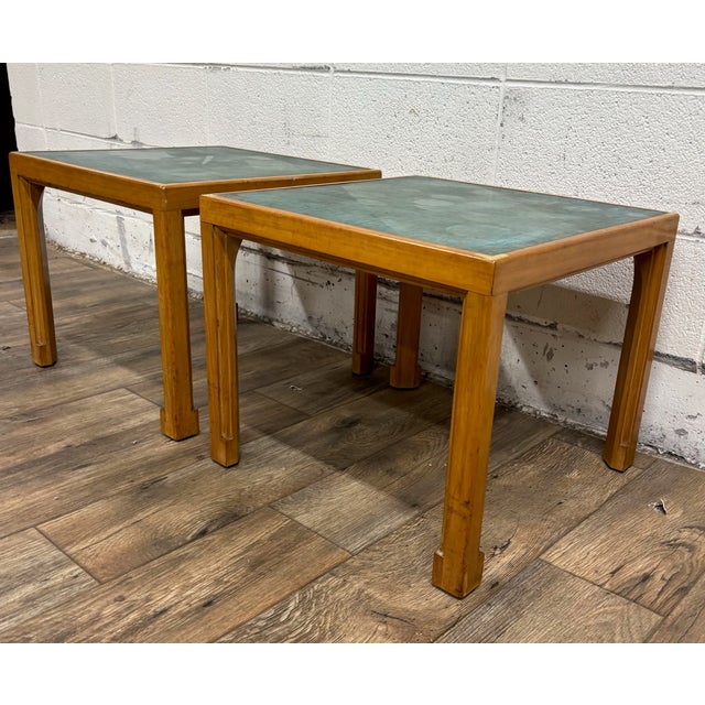 Green Vintage Tommi Parzinger for Charak Green Leather Top End Tables Side Tables For Sale - Image 8 of 12