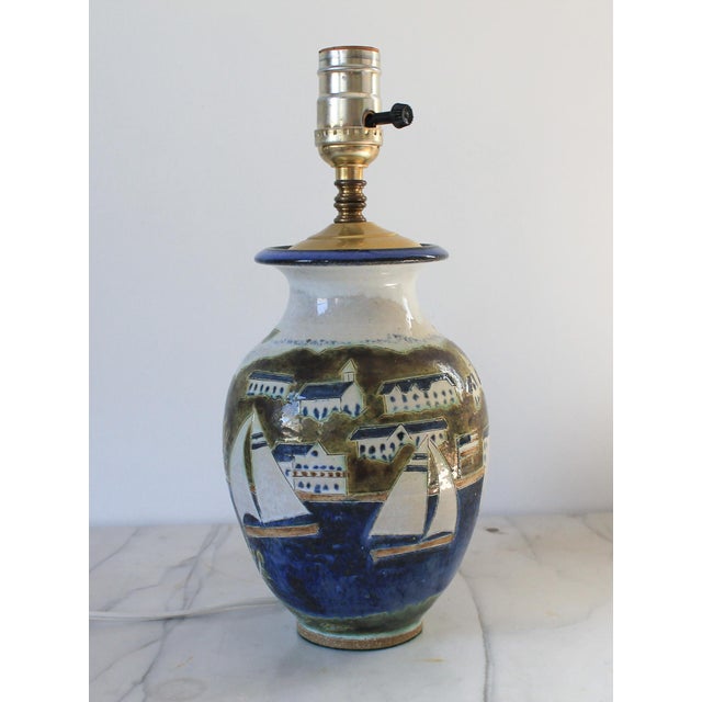 Mid-Century Modern Vintage Coastal Studio Art Pottery Table Lamp For Sale - Image 3 of 11