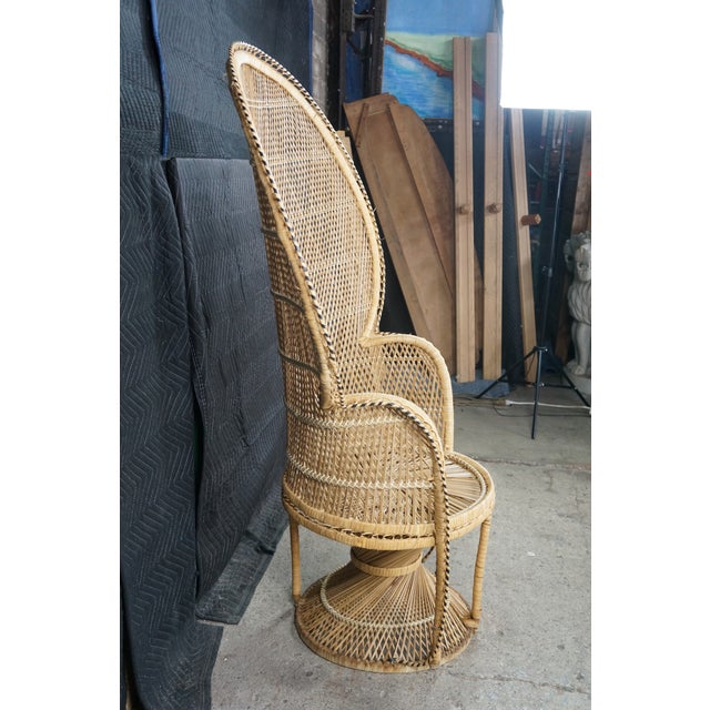 Wood Mid-Century Modern Bamboo & Rattan Peacock Throne Accent Chair Boho Chic MCM For Sale - Image 7 of 18