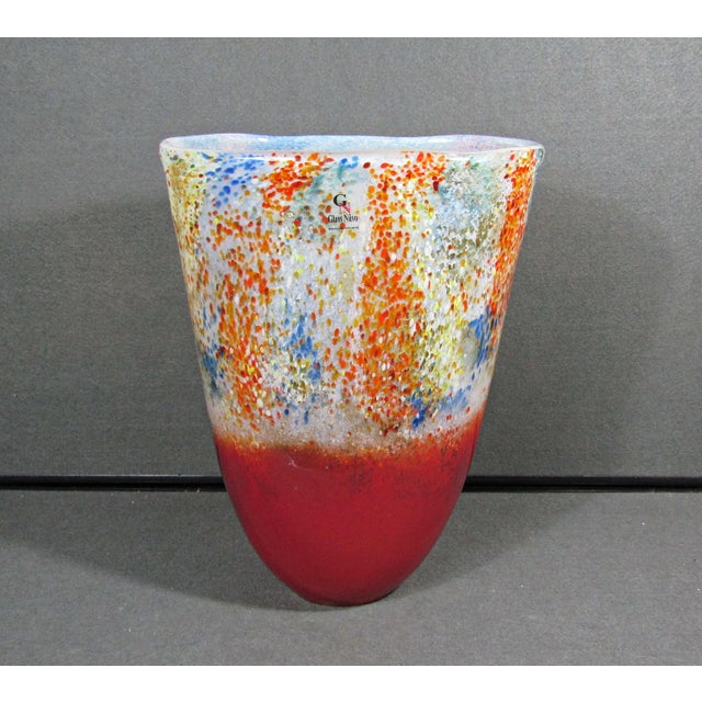 Large Glass Nuvo Lithuanian Art Glass Vase in Red Multicolor Confetti Finish For Sale - Image 4 of 10