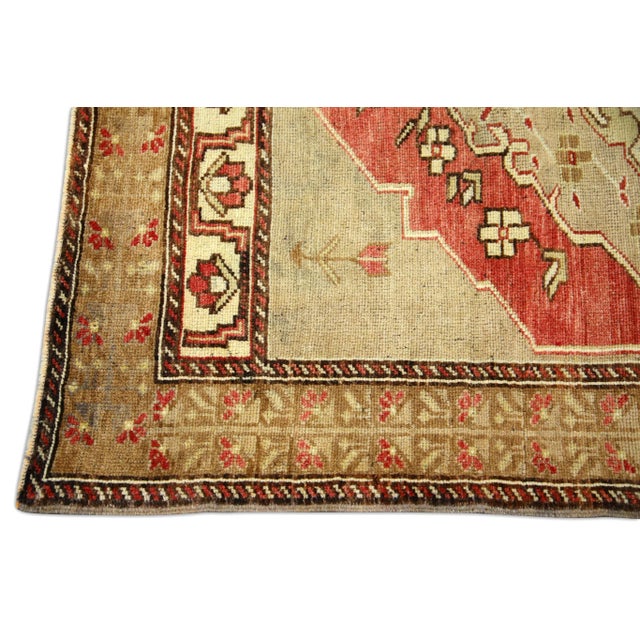 Rustic 1960s Red & Brown Vintage Turkish Rug 4'1" X 6'2" For Sale - Image 3 of 6