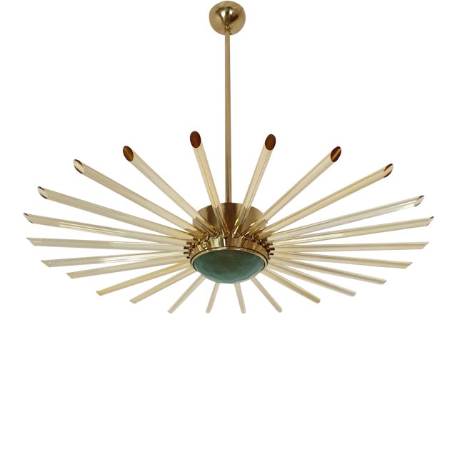 Glass and Brass Sputnik Large Chandelier, Italy 1980s For Sale