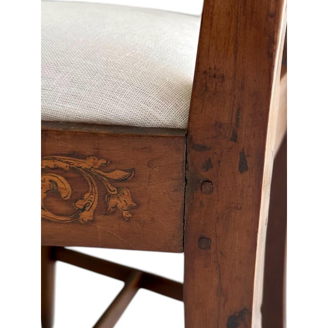 Wood Rare Pair of Late 18th Century Directoire Penwork and Cherrywood Side Chairs, Circa 1790. For Sale - Image 7 of 12