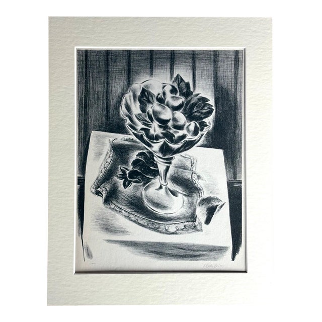 Vtg 1939 Print in 11x14 Mat, Ready to Frame: Yasuo Kuniyoshi, "Grapes in a Bowl" For Sale
