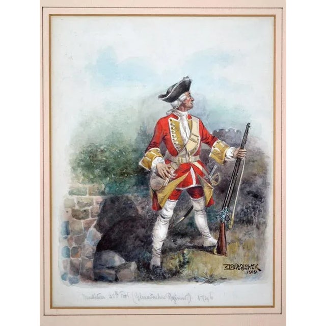 A beautiful watercolor of a British Musketeer of the 28th (North Gloucestershire) Regiment of Foot, in full uniform...