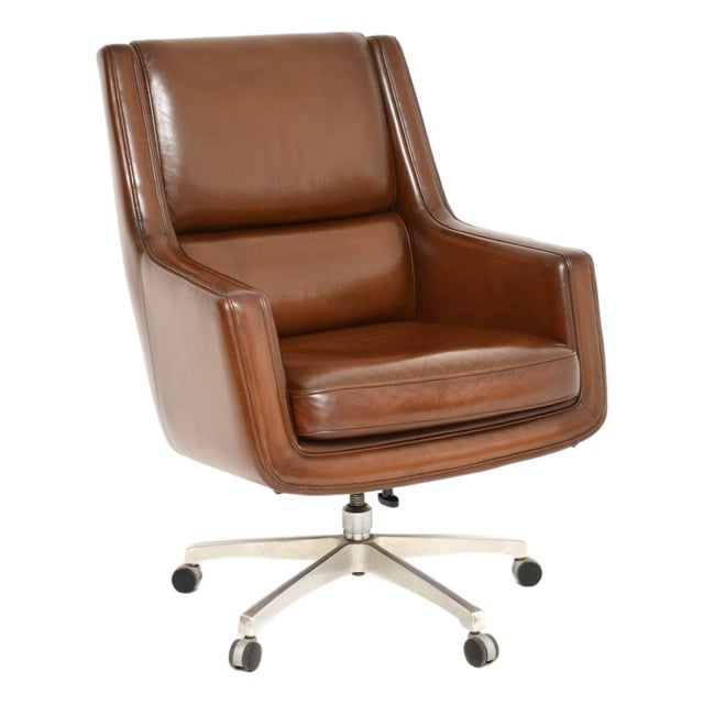 Vintage Danish Leather Swivel Desk Chair, 1960s For Sale