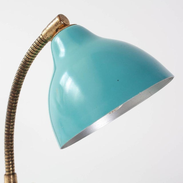 Mid-Century Italian Blue Cocotte Table Lamp with Brass Goose Neck, 1950s For Sale - Image 13 of 16