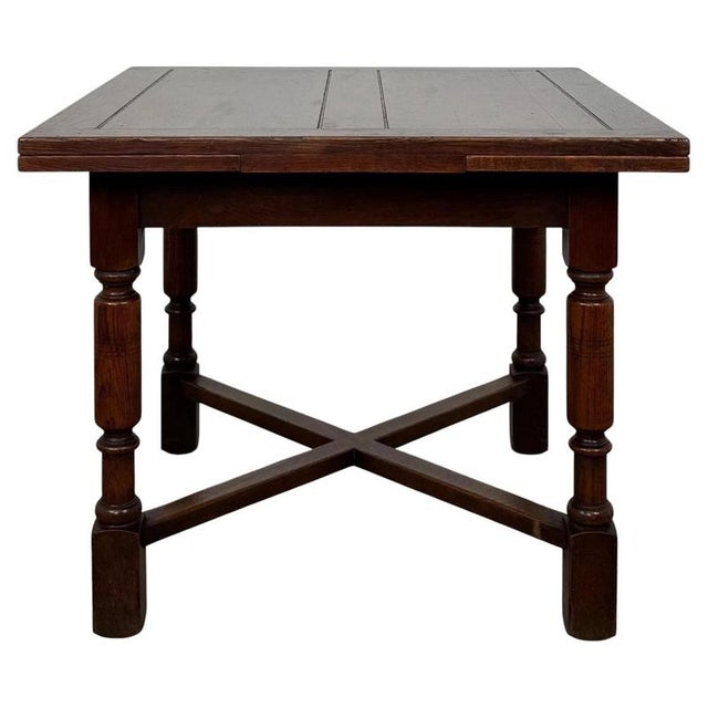 Early 20th Century Antique English Edwardian Oak Draw-Leaf Dining Table, 1890s For Sale - Image 4 of 8