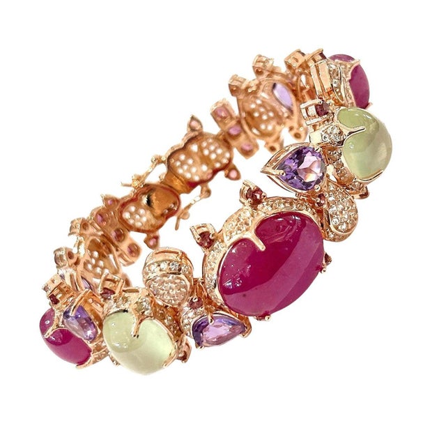 Bochic "Capri" Vintage Ruby, Diamond & Sapphire Bracelet Set In 18K & Silver For Sale - Image 9 of 18