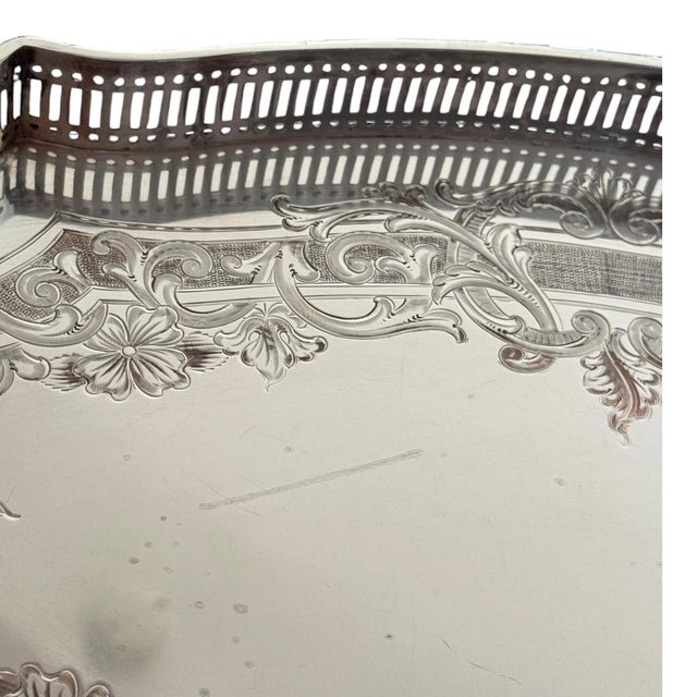 Vintage Sheffield Silverplate Pierced Gallery Serving Tray For Sale - Image 9 of 11