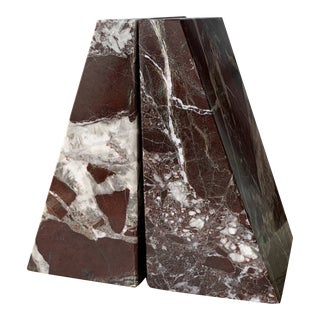 Postmodern Black Cherry Marble Bookends - a Pair For Sale