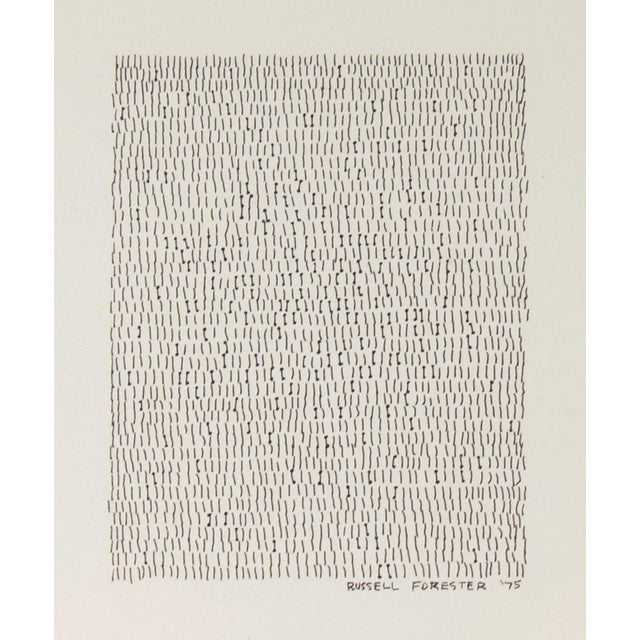 A 1975 abstract ink drawing by American artist Russell Forester (1920-2002). This piece features very short, fine lines...
