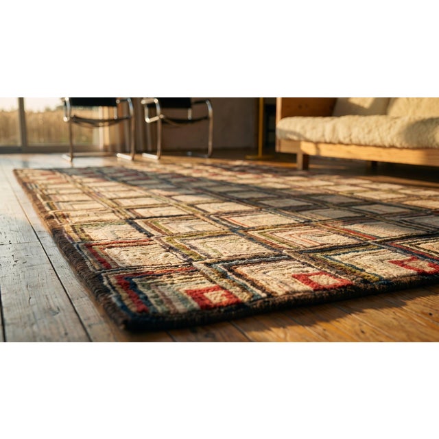 1890s Multicolor Dimensional Square Folk Art Antique American Hooked Rug 5'9" X 7' Handknotted Wool Carpet For Sale - Image 13 of 13