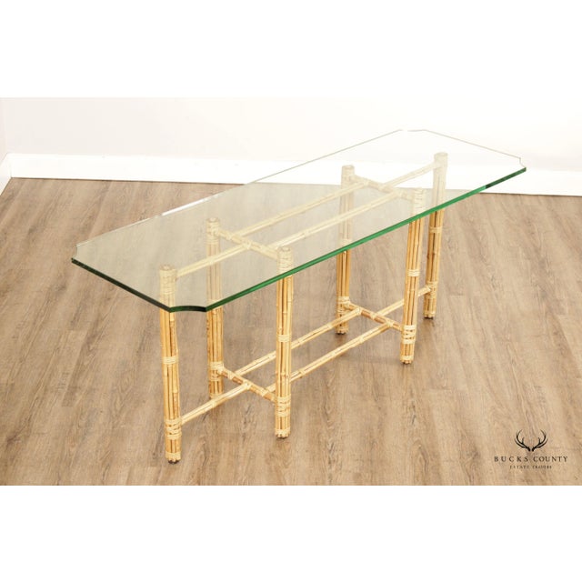 Late 20th Century Baker John McGuire Bamboo And Glass Top Console Table For Sale - Image 5 of 13