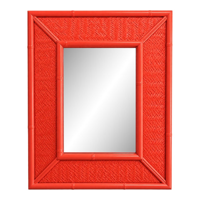Coral Bamboo Weave Wall Mirror For Sale