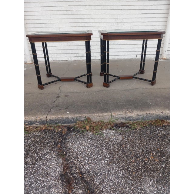 Mid-Century Modern Pair of John Widdicomb Faux Bamboo End Tables For Sale - Image 3 of 5