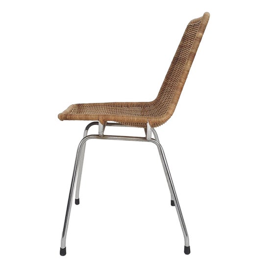 Mid-Century Rattan and Metal Dining Chair, the Netherlands, 1960s For Sale