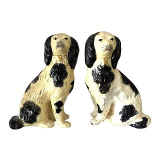 Vintage Italian Staffordshire Dog Bookends - Signed For Sale