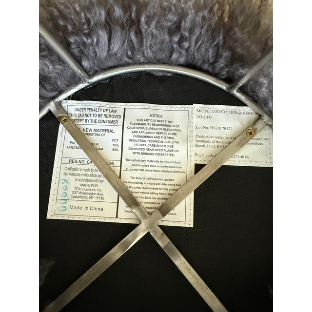 2010s Genuine Grey Mongolian Lambs Wool Stool on Silver Hairpin Legs For Sale - Image 5 of 6