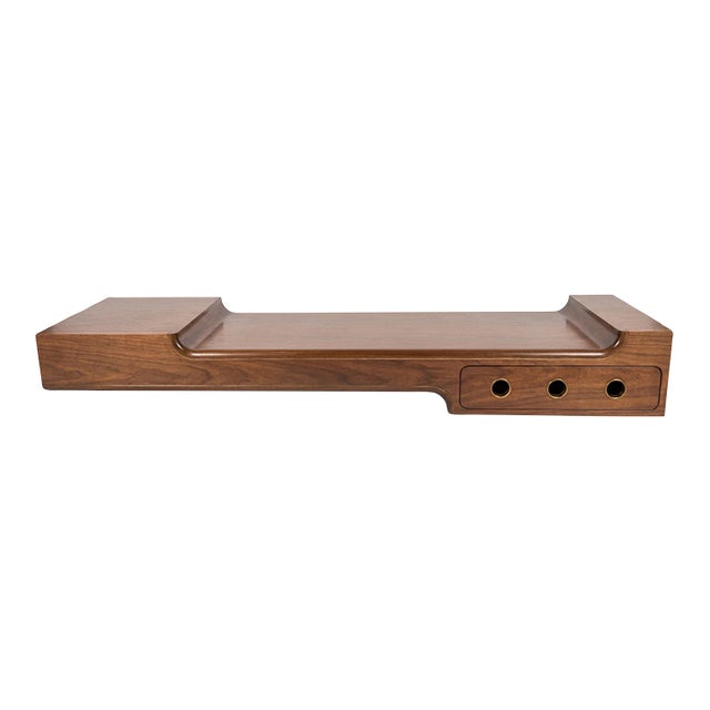 Custom Lorin Marsh Walnut Floating Console With Integrated Drawer For Sale